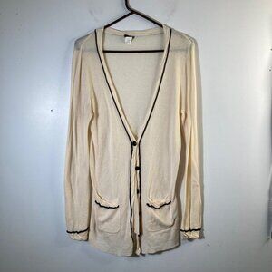 Womens J‎ Crew Lightweight Knit Cotton Cardigan Cream Black Stripe M Grandpa